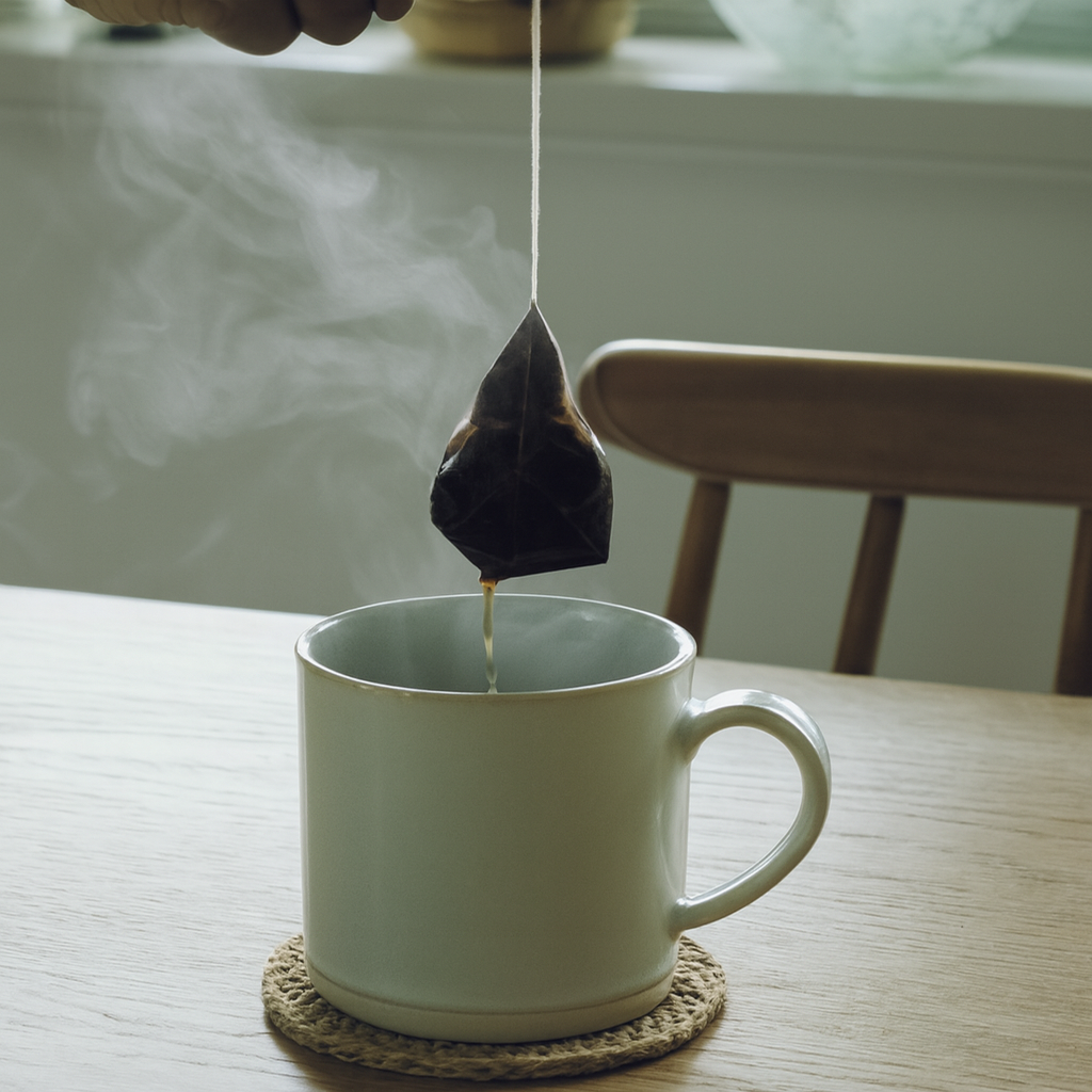 コーヒーバッグにお湯を注ぐ様子